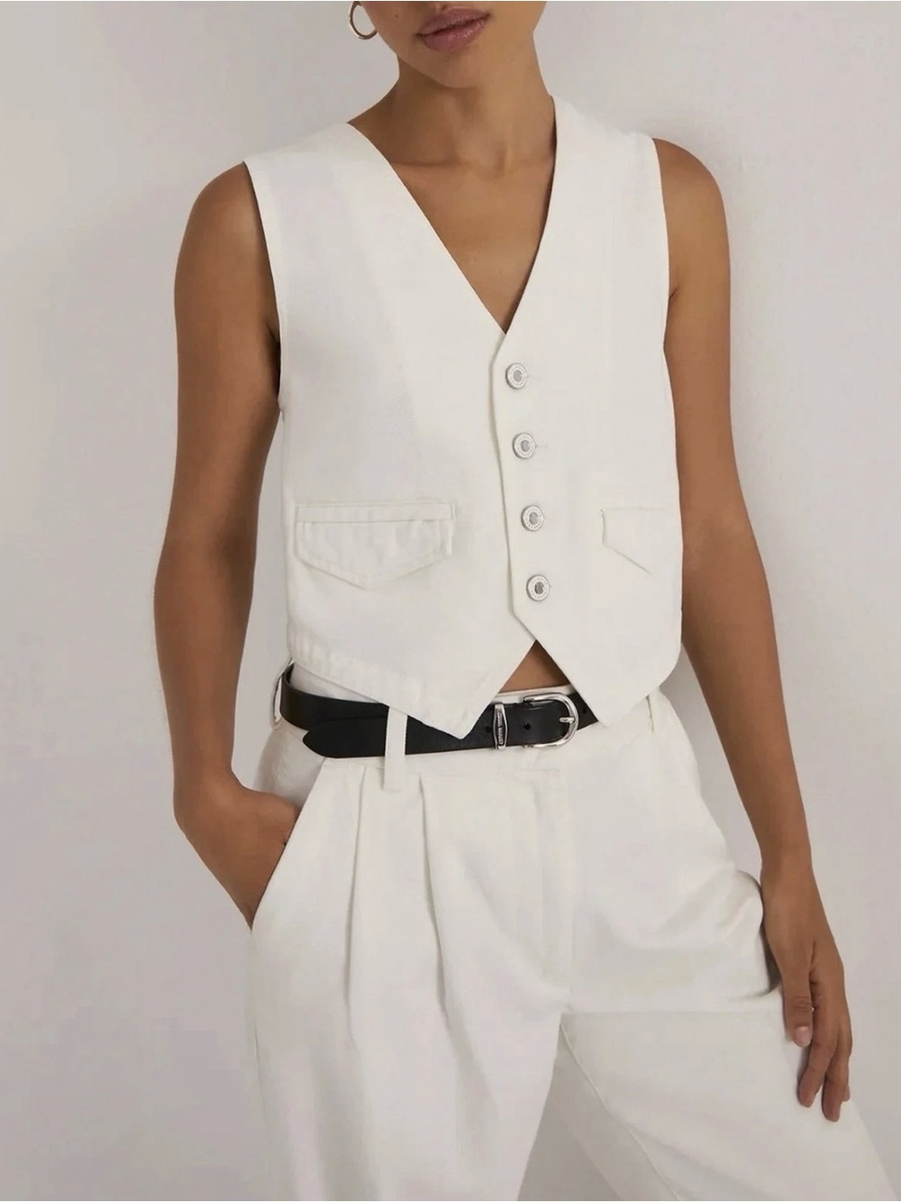 Favorite Daughter The Poppy Vest in Geneva White Denim Oversized Fit Vest XL
